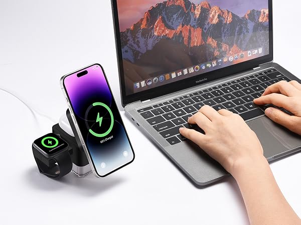 Wireless Charger Charging Station Cube 3 in 1 MagSafe Charger Stand for iPhone AirPods Apple Watch