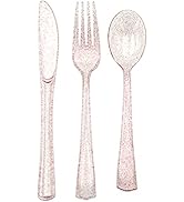 hapray 180PCS Rose Gold Plastic Silverware Set, Disposable Glitter Gold Cutlery, Flatware Set, 60...
