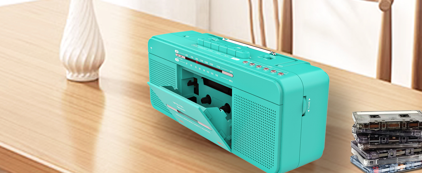cassette player recorder with bluetooth usb player retro green