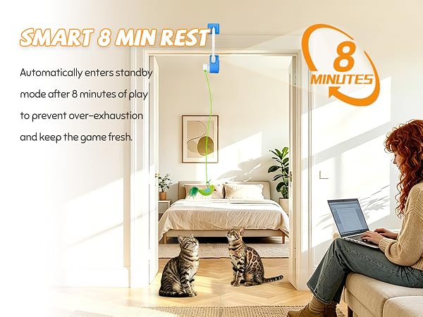 Automatic door frame cat toy for indoor cats with 8-minute sleep mode
