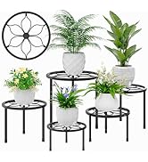 VECELO 5-Pack Metal Plant Stands for Indoor Plants, Multiple Heavy Duty Flower Pot Stand / Round ...