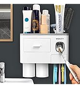 Wekity Multifunctional Wall-Mounted Toothbrush Holder, Automatic Toothpaste Dispenser Space Savin...