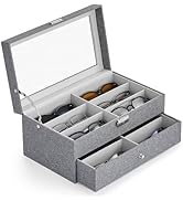 CO-Z Sunglasses Organizer with 12 Slots, Linen Eyeglasses Storage Box for Women Men, 2 Story Lock...
