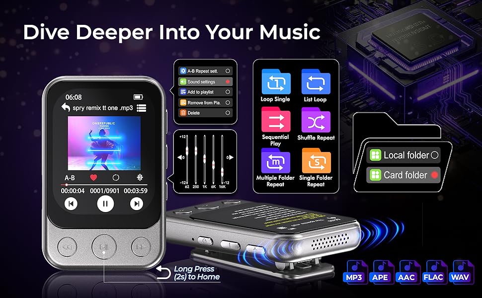 Clip-On MP3 Player with Bluetooth for Running, Jogging, Cycling, Gym, Travel, Outdoor Activities OTG