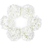 DuHouse Artificial Bigger Silk Hydrangea Flower Heads with Stem Fake White Hydrangea Flowers for ...