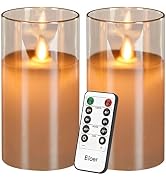 Eloer Glass Flameless Candles with Remote Battery Operated Candles Pack of 2,LED Pillars Candles ...