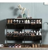 QIVOMIX Shoe Cabinet Storage,Modern Freestanding Organizer with 4 Flip Drawers,Narrow Shoe Rack C...