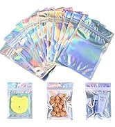 4"X6"100Pcs Smell Proof Ziplock Bags,Reusable Small Holographic Mylar Bags with Window,Resealable...