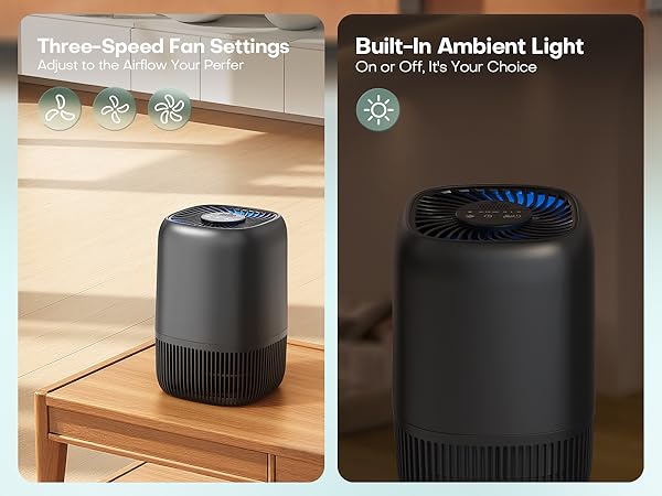 Air Purifiers Home H13 True HEPA Filter 1076 Ft² Pet Hair Odors Pollen Smoke Aroma Quiet 360°Intake