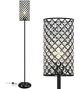 Crystal Floor Lamp, Modern Standing Lamp with Elegant Shade Black Floor Lamp with On/Off Foot Swi...