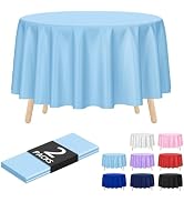 Kopokita 2 Pack Light Blue Round Disposable Plastic Tablecloths 84 inch Party Table Covers