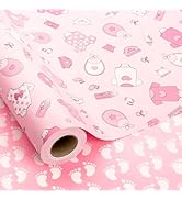 MAYPLUSS Baby Pink Girl Gift Wrap Paper - 17Inch x 33Feet - Cute Kid Pink Snapsuit, Bottle &amp; Bayb...