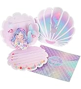 OurWarm 24PCS Mermaid Birthday Invitations Girl with Envelopes, 3D Pearlescent Birthday Party Inv...
