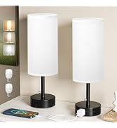 Fenmzee White Bedside Table Lamps Set of 2-3 Color Temperatures Pull Chain Lamp with AC Outlet Ch...