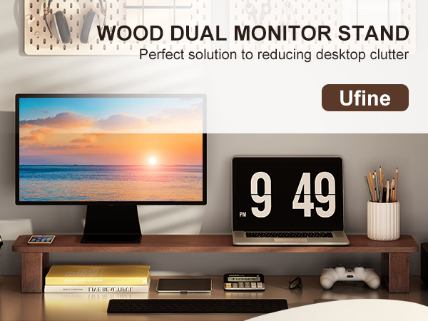 Sturdy Wood Dual Monitor Stand Riser 
