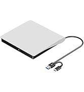 ROOFULL External CD DVD Drive USB 3.0 & USB-C, Portable CD DVD ROM +/-RW Optical Disc Drive Playe...