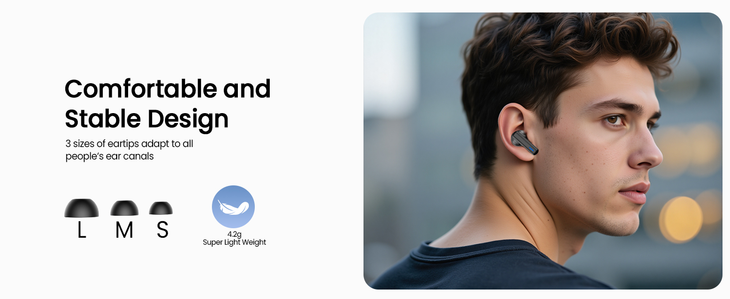 3 size comfortable soft silicone eartips long time no pain and lightweight earbuds