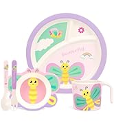 PHEENOWL Butterfly Shape Kids Dinnerware Set 5 Pieces Includes Plate, Bowl, Tumbler and Utensil T...