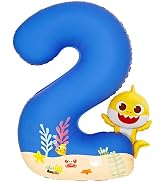 PartyWoo Baby Shark Blue Foil Number 2 Balloon 40 Inch Blue Mylar Helium Birthday Number Balloons...