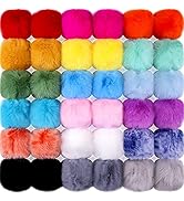 BQTQ 36 Pieces Faux Rabbit Fur Pom Pom Balls with Elastic Loop DIY Fluffy Pom Pom for Hats Beanie...