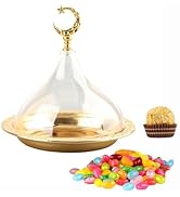 Dome Cake Stand Serving Plate Metal Base Serving Plate with Dome Golden Embossed Patterns Acrylic...