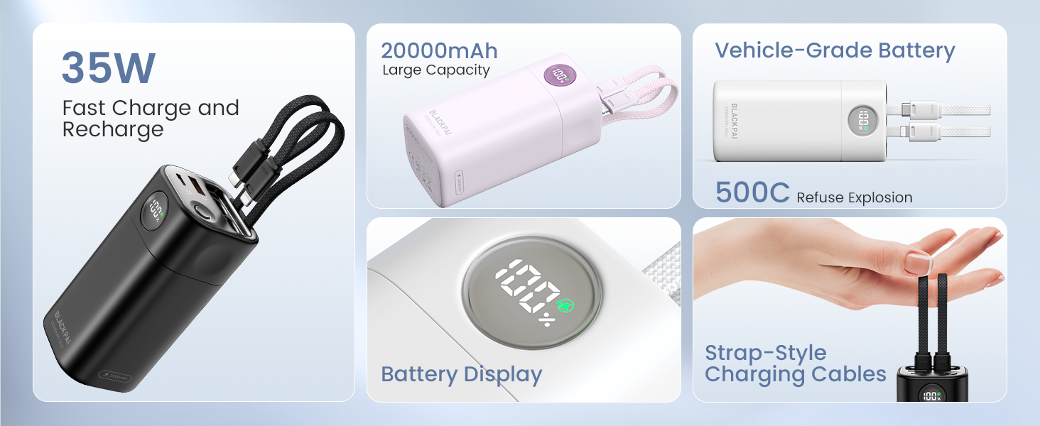35W Fast Charge Recharge 20000mAh Large capacity Battery Refuse Display Strap-style Charging Cables