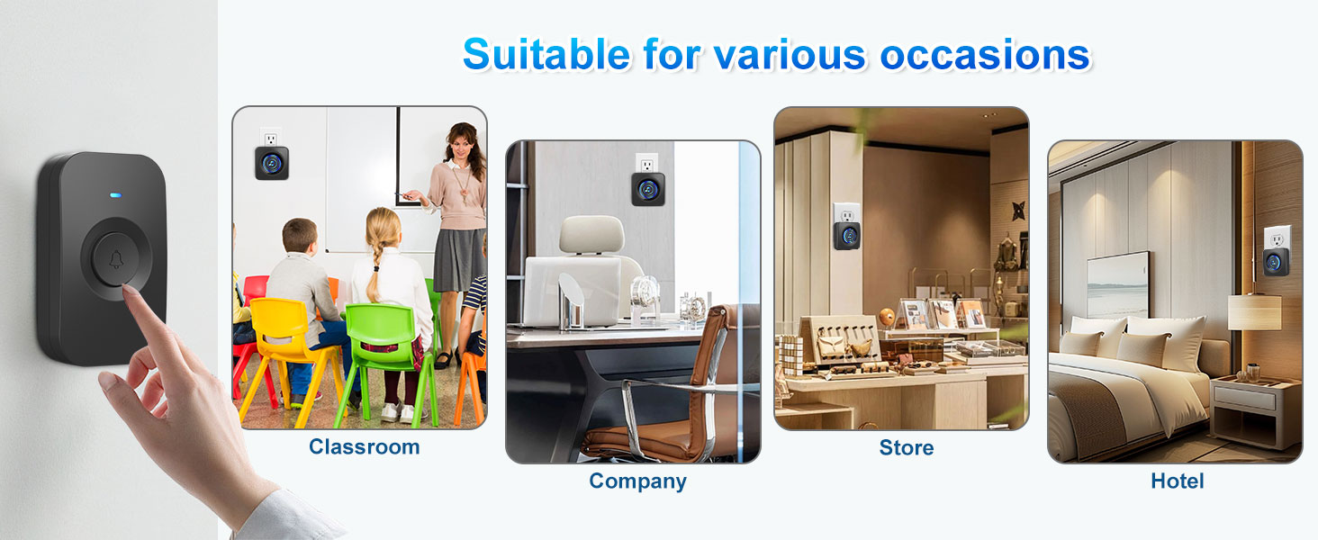 Wireless Doorbell with 3 receivers 1 Button,IP55 Waterproof,1300 FT/400M Remote Doorbell