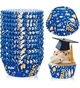 JarThenaAMCS 300Pcs Graduation Cupcake Liners Congrats Grad Paper Baking Cups Blue Gold Standard ...