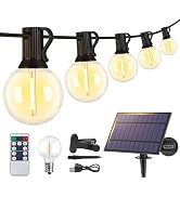 Larkvue 25FT Solar String Lights with Remote, 3 Modes, 11 G40 Bulbs, Black | Solar Powered, Dusk ...