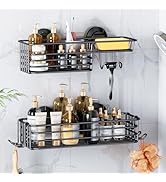 LEVERLOC Shower Caddy Suction Cup, 2 Pack suction shower shelf with Hooks &amp; Soap holder, NO-Drill...