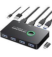 USB 3.0 Switch, USB Switcher 2 Computers Share 4 USB for PC Mouse Keyboard Printer Scanner, USB K...