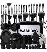 HGHDBT 56Pcs Black Makeup Brushes Set Professional with Case Premium Synthetic for Blush Eye Shad...