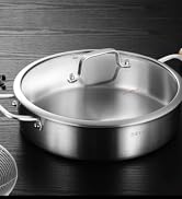 DELARLO Tri-Ply Stainless Steel Saute Pan 6 Quarts Deep Frying Pan