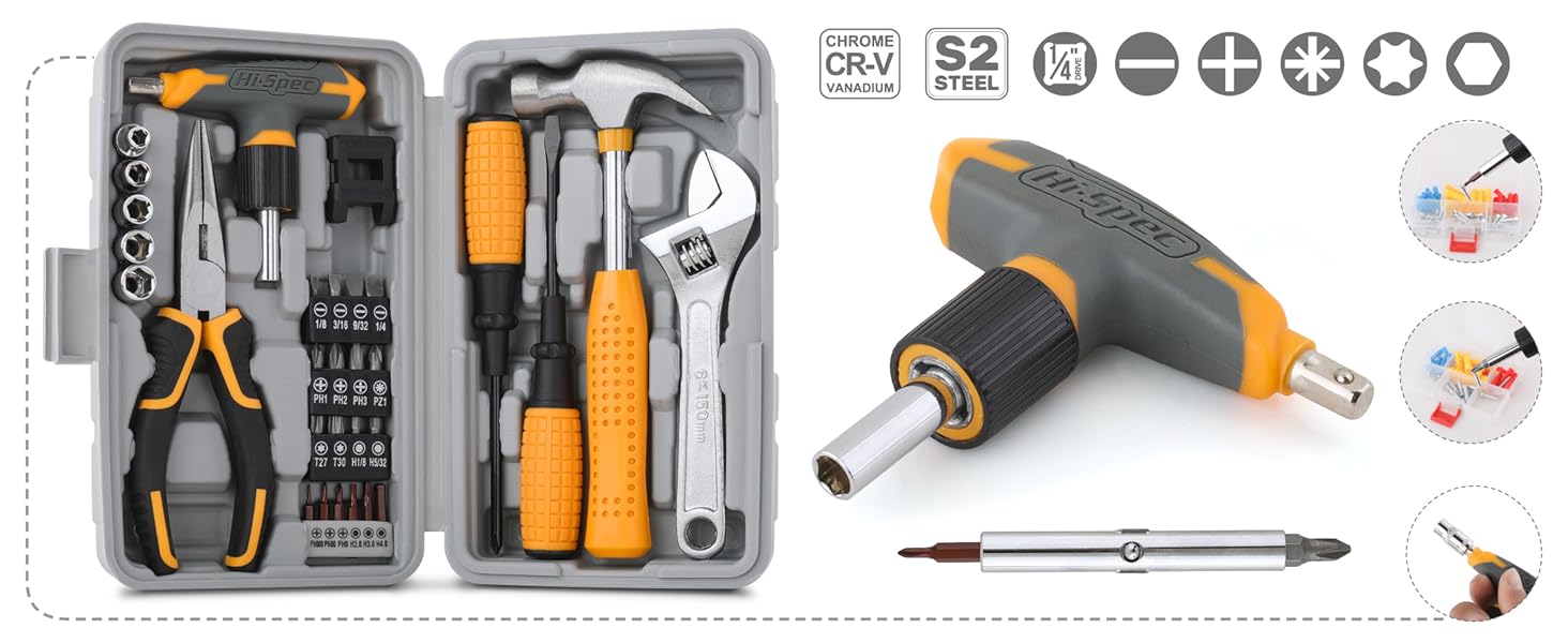 T-handle ratchet wrench apartment toolkit office repair tools beginner home maintenance toolbox