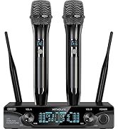 KITHOUSE Wireless Microphone System,Metal UHF Dual Professional Cordless Handheld Dynamic Mic Set...