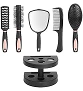 5 Pcs Hair Brush Comb Set with Mirror and Holder Base, Paddle Hair Brush Set for Blowing Drying, ...
