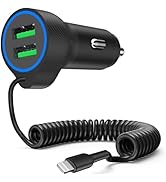 [Apple MFi Certified] USB Car Charger Plug, Aymla Dual Port Coiled Cord Auto Cigarette Lighter Ad...