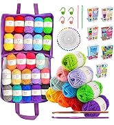 24 Acrylic Yarn Skeins, total 1032 Yards Crafts Yarn - Crochet Knitting Carry Bag, 4 Crochet Lock...