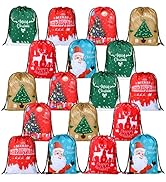 KUUQA 18Pcs Christmas Drawstring Gift Bags Santa Sack Christmas Goody Treats Bags Wrapping Gift B...