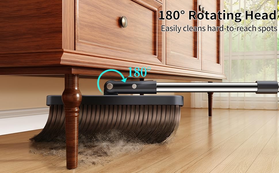Broom cleans hard to reach under furniture