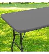 Smiry Rectangle Picnic Table Cloth, Waterproof Elastic Fitted Tablecloths for 6 Foot Tables, Wash...