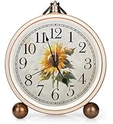 Classic Vintage Table Clock - 5.2in Cute Sunflower Analog Clock, Silent Non-Ticking Desk Clock wi...