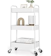 TOOLF 3-Tier Metal Rolling Cart with Wheels, Storage Utility Organizer Cart for Kitchen, Bathroom...