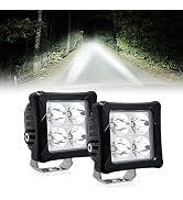 4WDKING 2PCS 3 Inch LED Pods Light, 40W 3600LM Square Spot Lights with Wiring Harness Kit, Screwl...