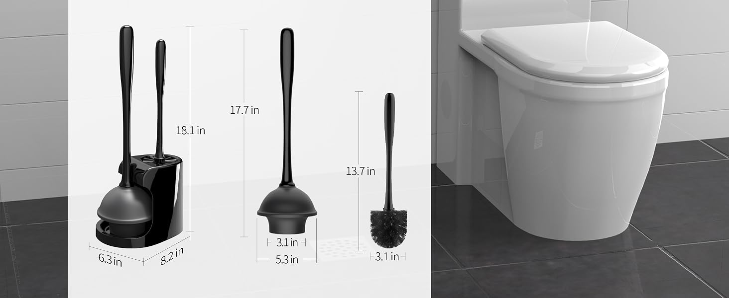 MR.SIGA Toilet Plunger and Bowl Brush Combo for Bathroom Cleaning, Black