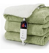 blunique Heated Blanket Electric Throw Waffle, 50x60 Inches Sherpa Fleece Fast Heating Blanket 6 ...