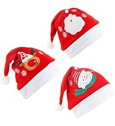 Yahpetes Christmas Hats 3 Pcs Santa Hats 11.6"X15.2" Plush Santa Hats Santa Claus Snowman Elk Chr...