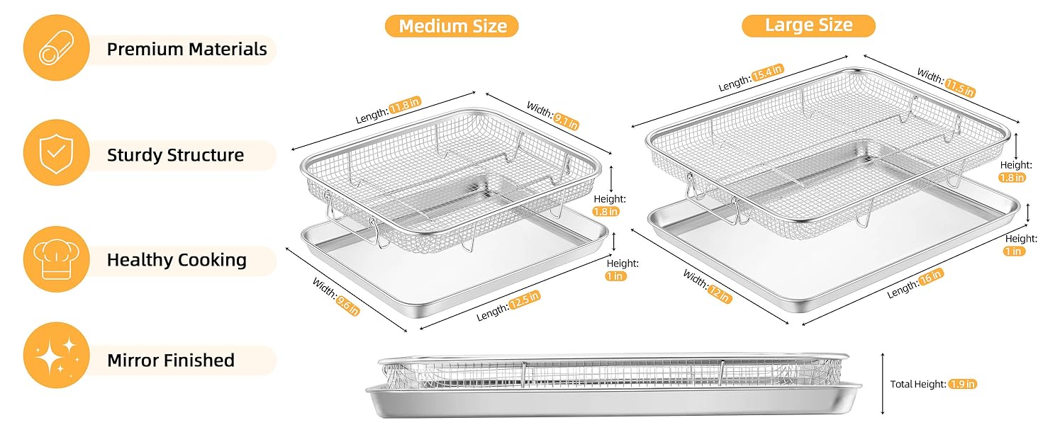 2 set oven air fryer basket and tray includes both large and medium options