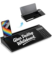 Glass Desktop Whiteboard with Calculator &amp; Storage, Desk Dry Erase Note Memo Board, Compact Desk ...