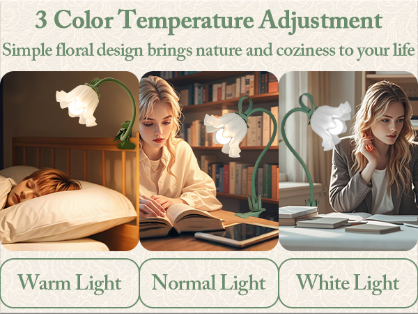 This vintage flower clip on light has 3 color modes (warm light, normal light, cool light).